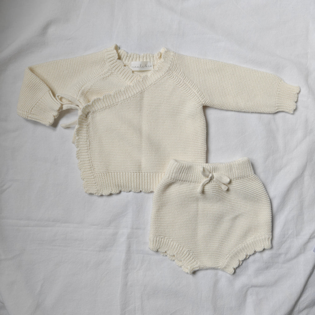 Scalloped Knit Baby Set - Ecru