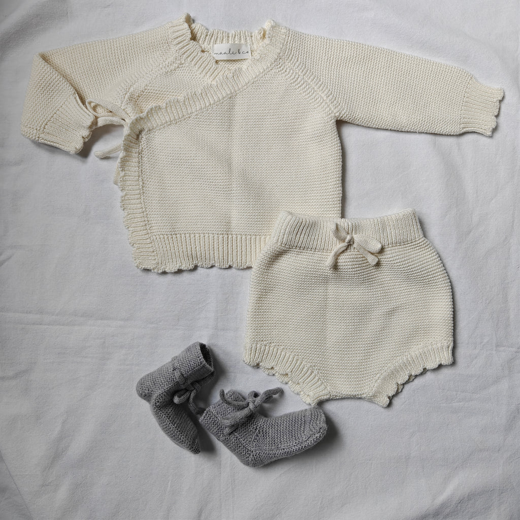 Scalloped Knit Baby Set - Ecru